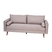 Flash Furniture IS-VS100-BR-GG Mid-Century Modern Taupe Faux Linen Sofa with Wood Legs
