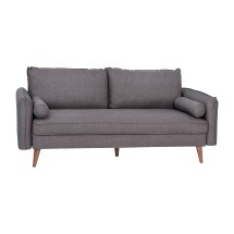 Flash Furniture IS-VS100-GY-GG Mid-Century Modern Stone Gray Faux Linen Sofa with Wood Legs