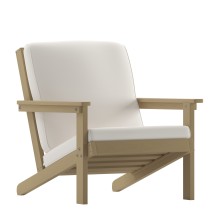 Flash Furniture JJ-C14021-BR-GG All-Weather Poly Resin Wood Adirondack Style Deep Seat Patio Club Chair with Cushions, Natural Cedar/Cream