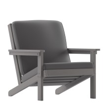 Flash Furniture JJ-C14021-GY-GG All-Weather Poly Resin Wood Adirondack Style Deep Seat Patio Club Chair with Cushions, Gray/Gray