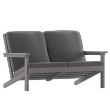 Flash Furniture JJ-C14022-GY-GG All-Weather Poly Resin Wood Adirondack Style Deep Seat Patio Loveseat with Cushions, Gray/Gray