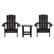 Flash Furniture JJ-C14501-2-T14001-BK-GG Black All-Weather Poly Resin Wood Adirondack Chair with Side Table, 2 Pack
