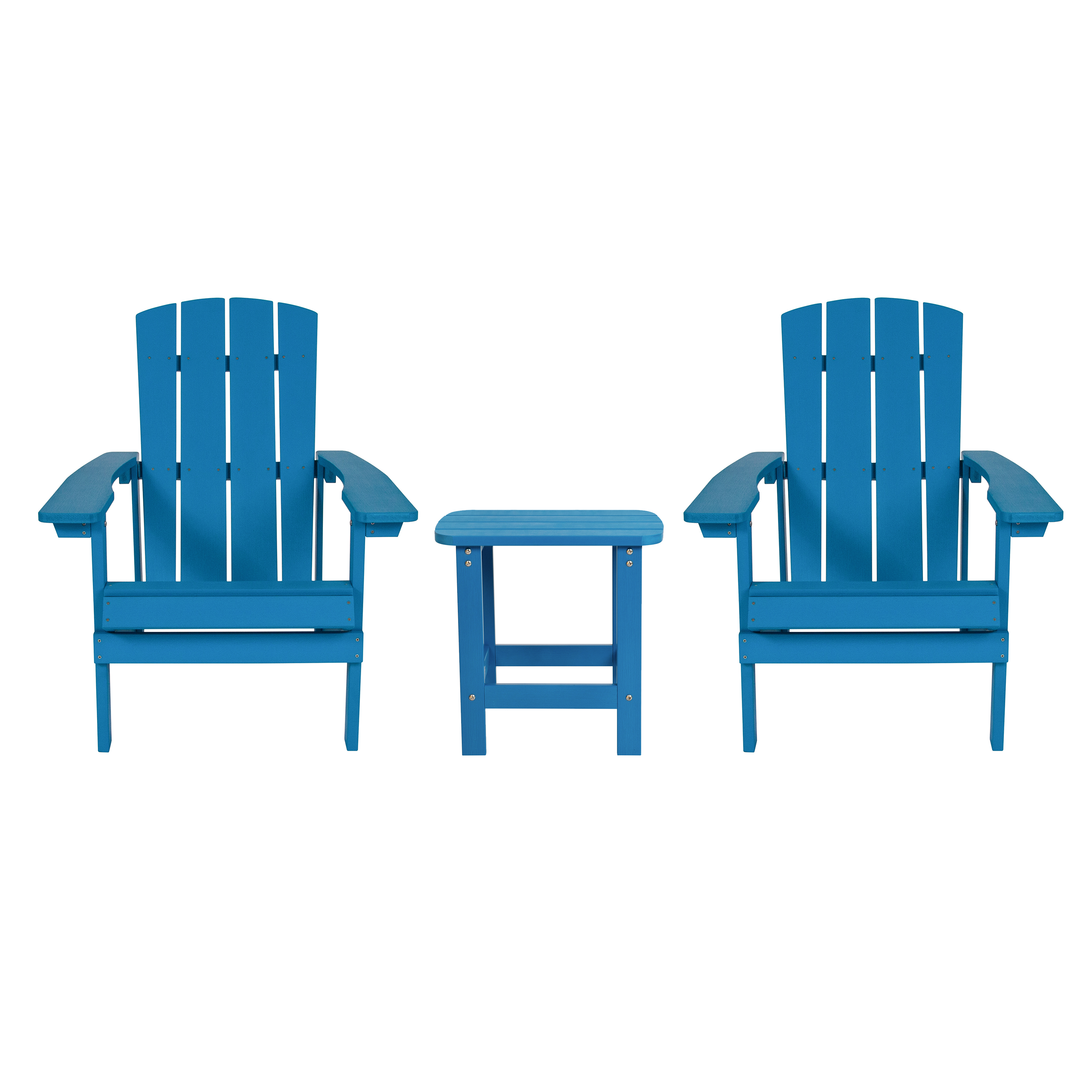 Flash Furniture JJ-C14501-2-T14001-BLU-GG Blue All-Weather Poly Resin Wood Adirondack Chair with Side Table, 2 Pack