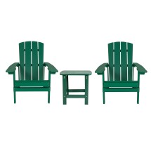 Flash Furniture JJ-C14501-2-T14001-GRN-GG Green All-Weather Poly Resin Wood Adirondack Chair with Side Table, 2 Pack