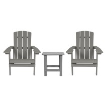 Flash Furniture JJ-C14501-2-T14001-GY-GG Gray All-Weather Poly Resin Wood Adirondack Chair with Side Table, 2 Pack