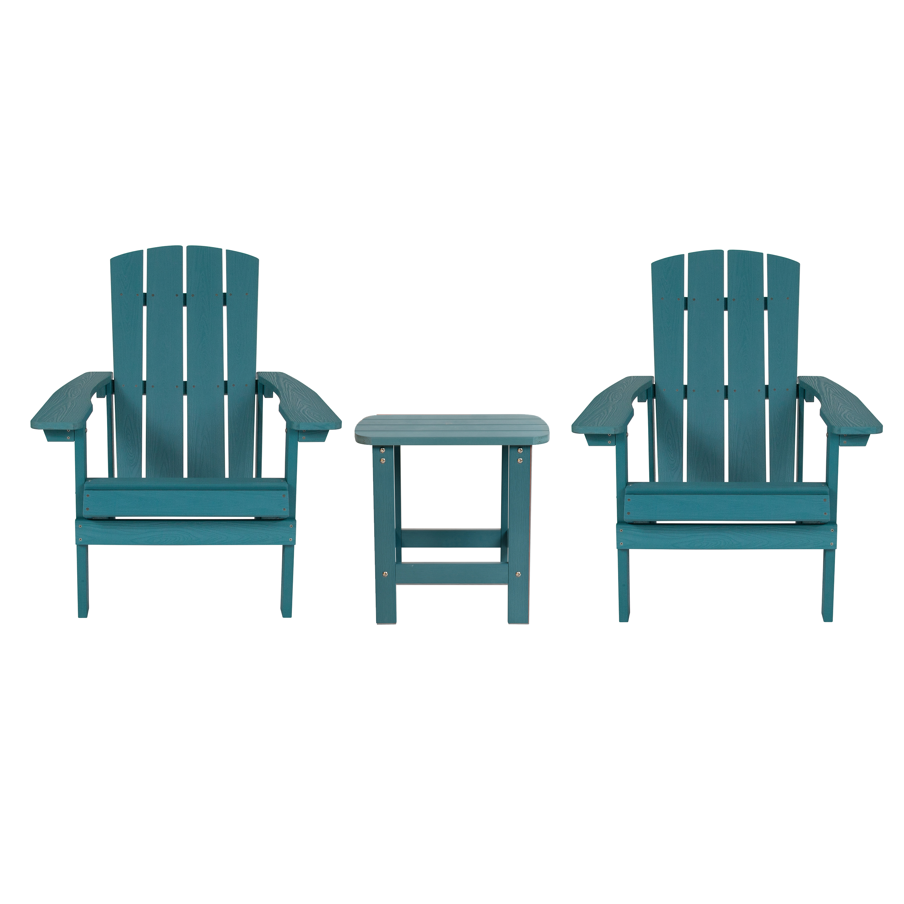 Flash Furniture JJ-C14501-2-T14001-SFM-GG Sea Foam All-Weather Poly Resin Wood Adirondack Chair with Side Table, 2 Pack 