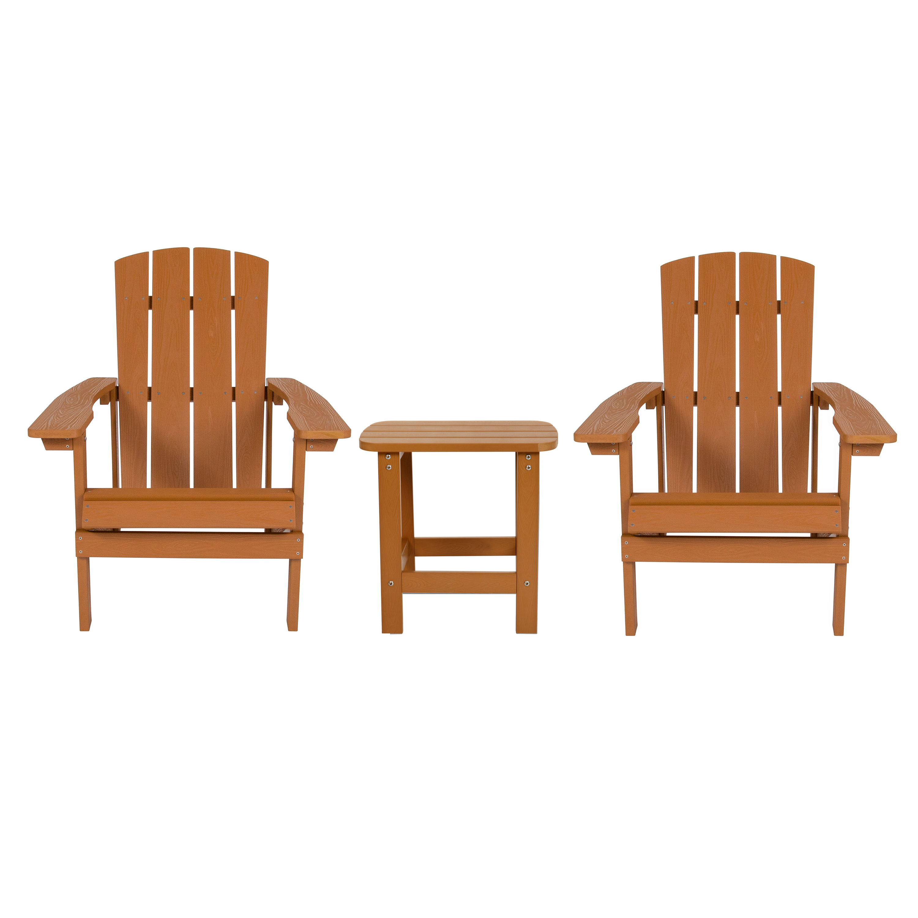 Flash Furniture JJ-C14501-2-T14001-TEAK-GG Teak All-Weather Poly Resin Wood Adirondack Chair with Side Table, 2 Pack 