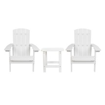 Flash Furniture JJ-C14501-2-T14001-WH-GG White All-Weather Poly Resin Wood Adirondack Chair with Side Table, 2 Pack