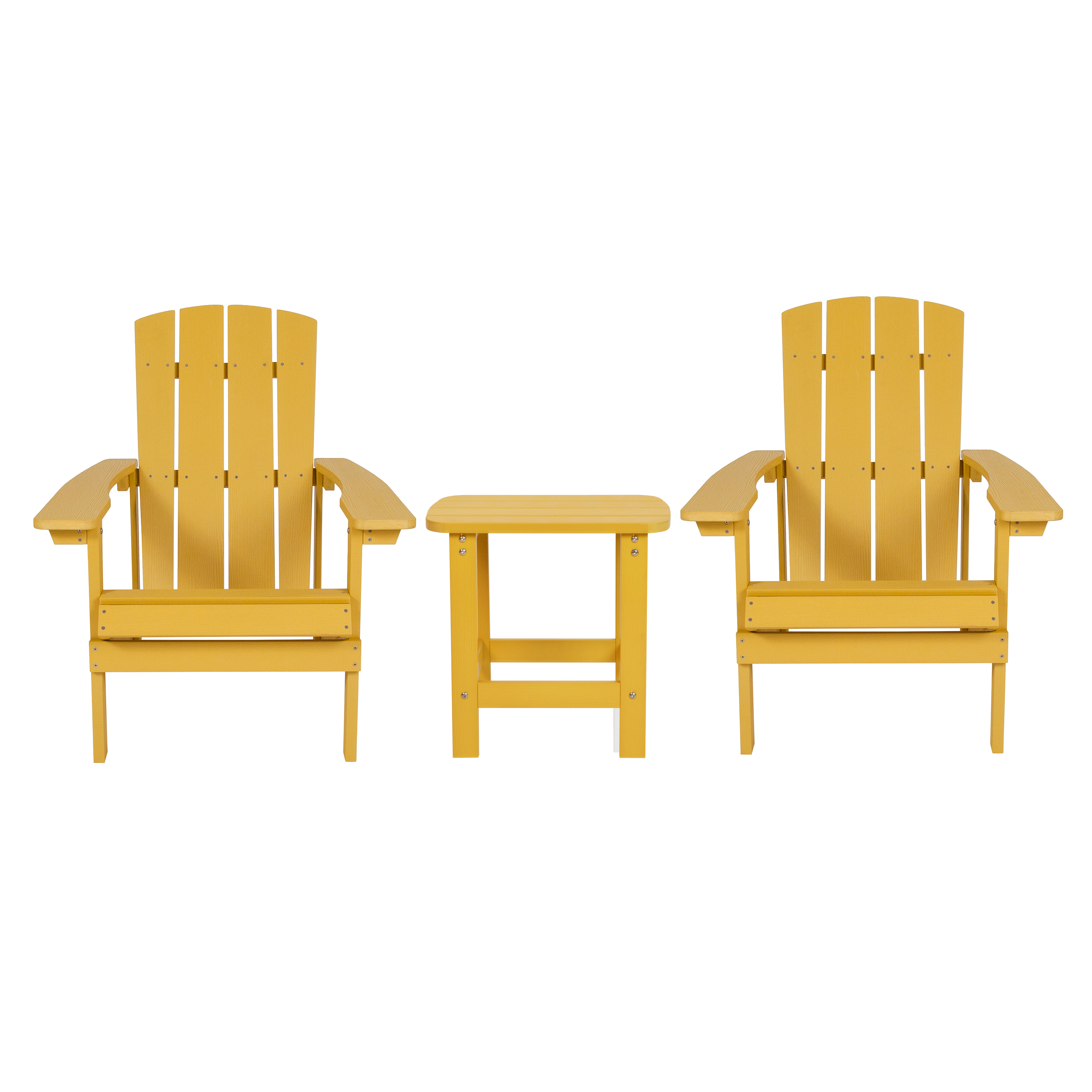 Flash Furniture JJ-C14501-2-T14001-YLW-GG Yellow All-Weather Poly Resin Wood Adirondack Chair with Side Table, 2 Pack
