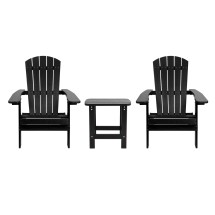 Flash Furniture JJ-C14505-2-T14001-BLK-GG 2 Piece Black All-Weather Poly Resin Folding Adirondack Chair with Side Table