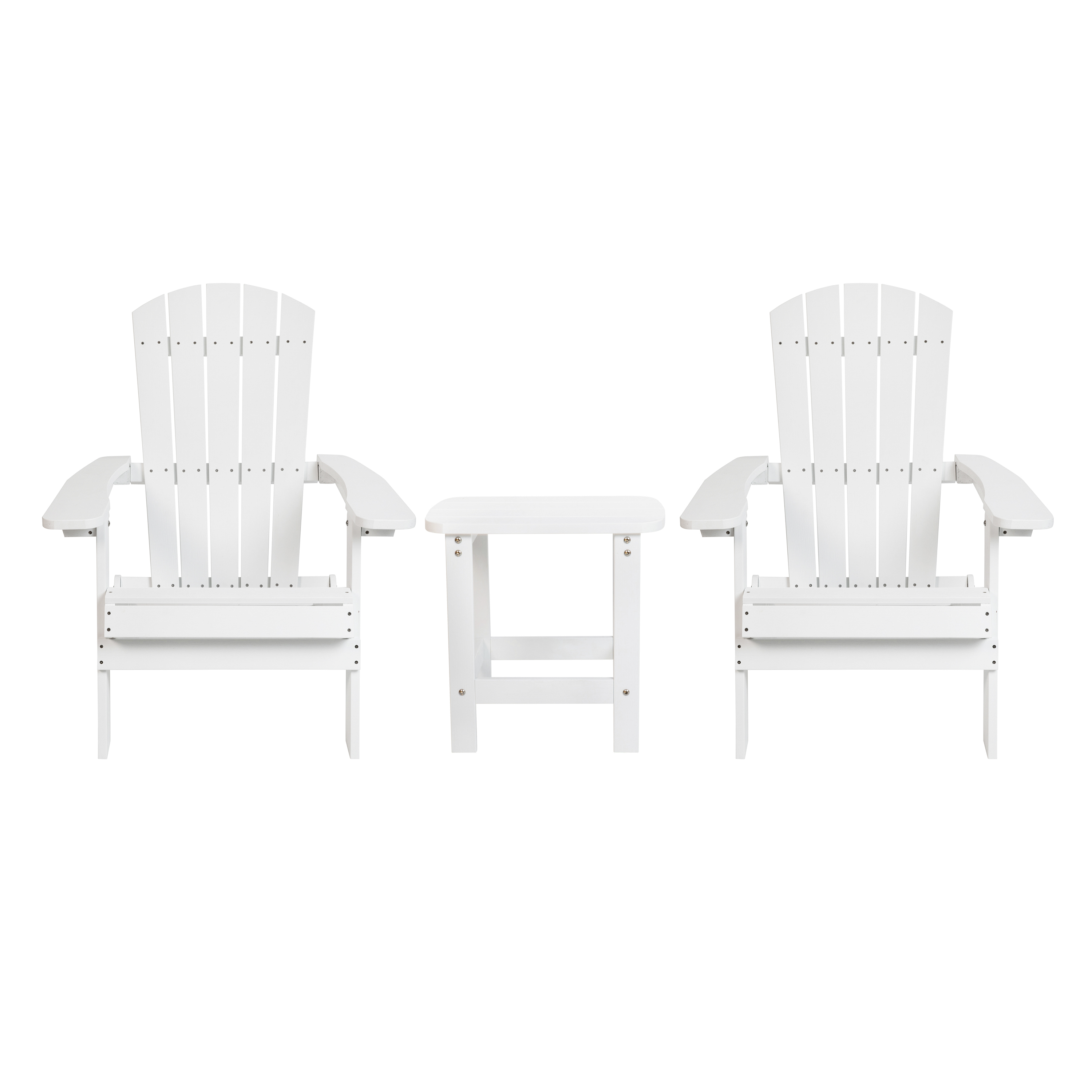 Flash Furniture JJ-C14505-2-T14001-WH-GG 2 Piece White All-Weather Poly Resin Folding Adirondack Chair with Side Table