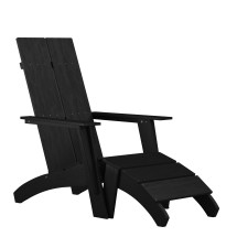 Flash Furniture JJ-C14509-14309-BK-GG Black Modern All-Weather Poly Resin Wood Adirondack Chair with Foot Rest