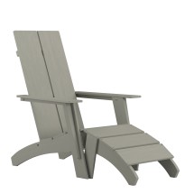 Flash Furniture JJ-C14509-14309-GY-GG Gray Modern All-Weather Poly Resin Wood Adirondack Chair with Foot Rest