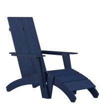 Flash Furniture JJ-C14509-14309-NV-GG Navy Modern All-Weather Poly Resin Wood Adirondack Chair with Foot Rest