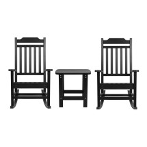 Flash Furniture JJ-C14703-2-T14001-BK-GG Black All-Weather Poly Resin Rocking Chair with Accent Side Table, Set of 2 