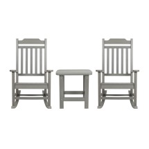 Flash Furniture JJ-C14703-2-T14001-GY-GG Gray All-Weather Poly Resin Rocking Chair with Accent Side Table, Set of 2 