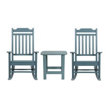 Flash Furniture JJ-C14703-2-T14001-TL-GG Teal All-Weather Poly Resin Rocking Chair with Accent Side Table, Set of 2