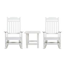 Flash Furniture JJ-C14703-2-T14001-WH-GG White All-Weather Poly Resin Rocking Chair with Accent Side Table, Set of 2