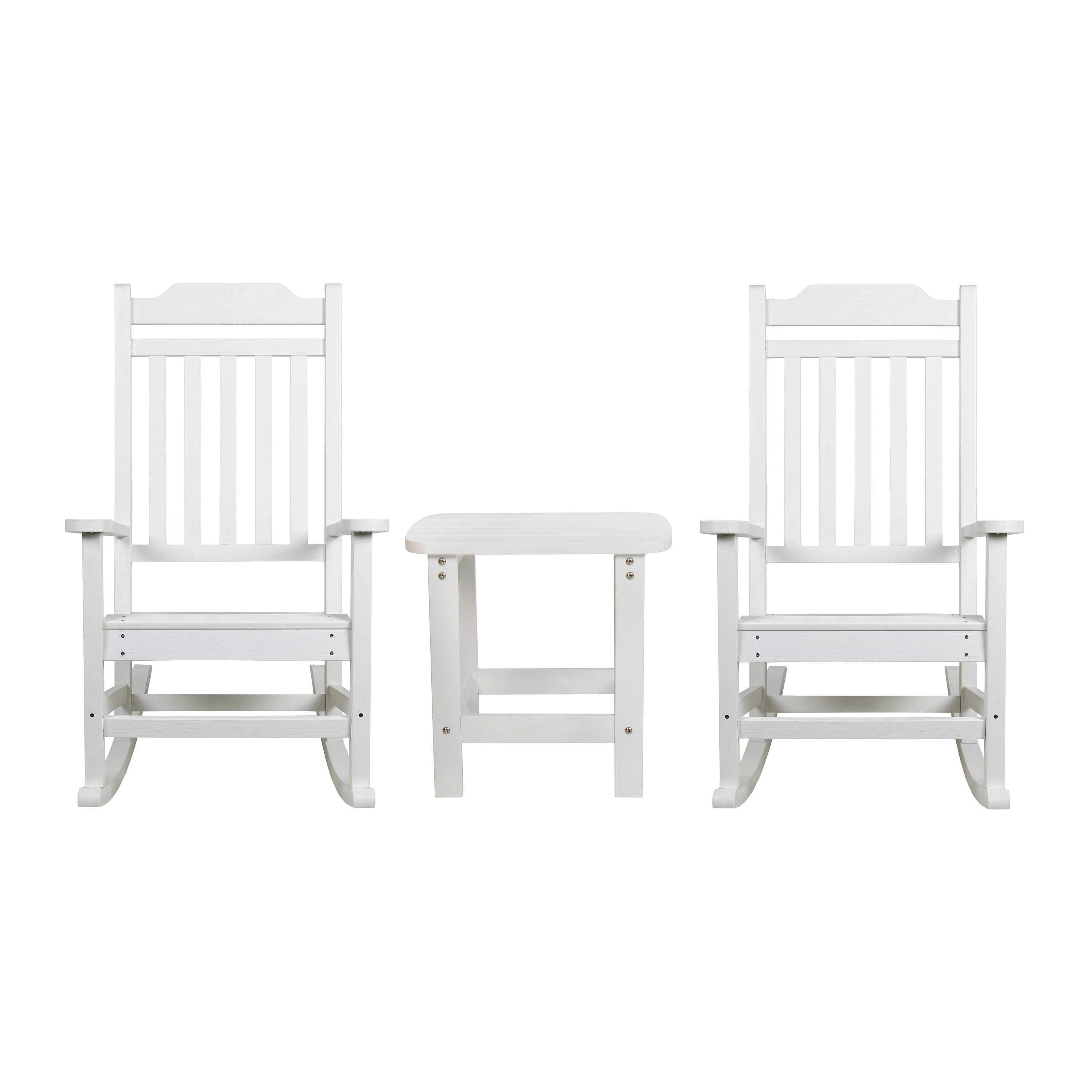 Flash Furniture JJ-C14703-2-T14001-WH-GG White All-Weather Poly Resin Rocking Chair with Accent Side Table, Set of 2
