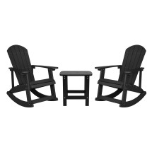 Flash Furniture JJ-C14705-2-T14001-BK-GG Black All-Weather Poly Resin Wood Adirondack Rocking Chair with Side Table