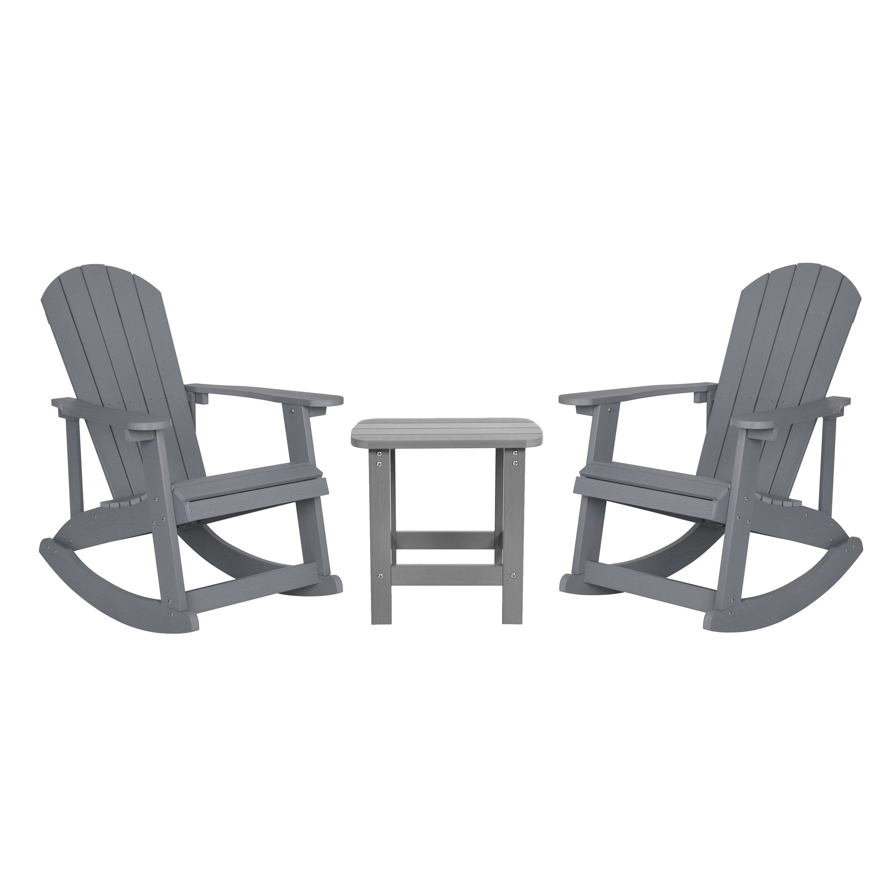 Flash Furniture JJ-C14705-2-T14001-GY-GG Gray All-Weather Poly Resin Wood Adirondack Rocking Chair with Side Table