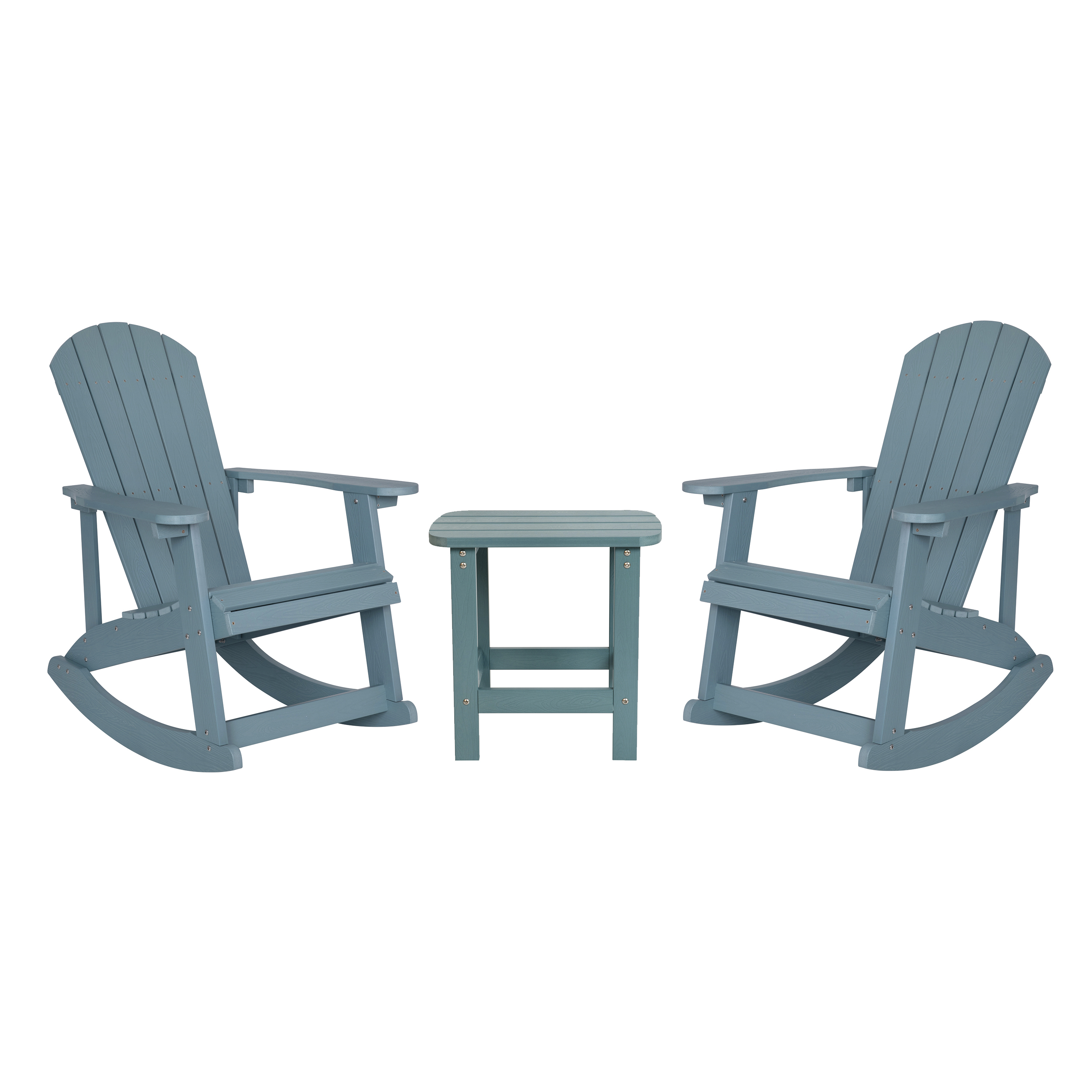 Flash Furniture JJ-C14705-2-T14001-SFM-GG Sea Foam All-Weather Poly Resin Wood Adirondack Rocking Chair with Side Table