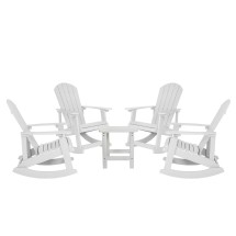 Flash Furniture JJ-C14705-4-T14001-WH-GG White All-Weather Poly Resin Wood Adirondack Rocking Chair with Side Table