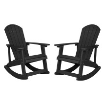 Flash Furniture JJ-C14705-BK-2-GG Black All-Weather Poly Resin Wood Adirondack Rocking Chair, Set of 2