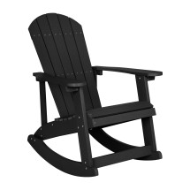Flash Furniture JJ-C14705-BK-GG Black All-Weather Poly Resin Wood Adirondack Rocking Chair