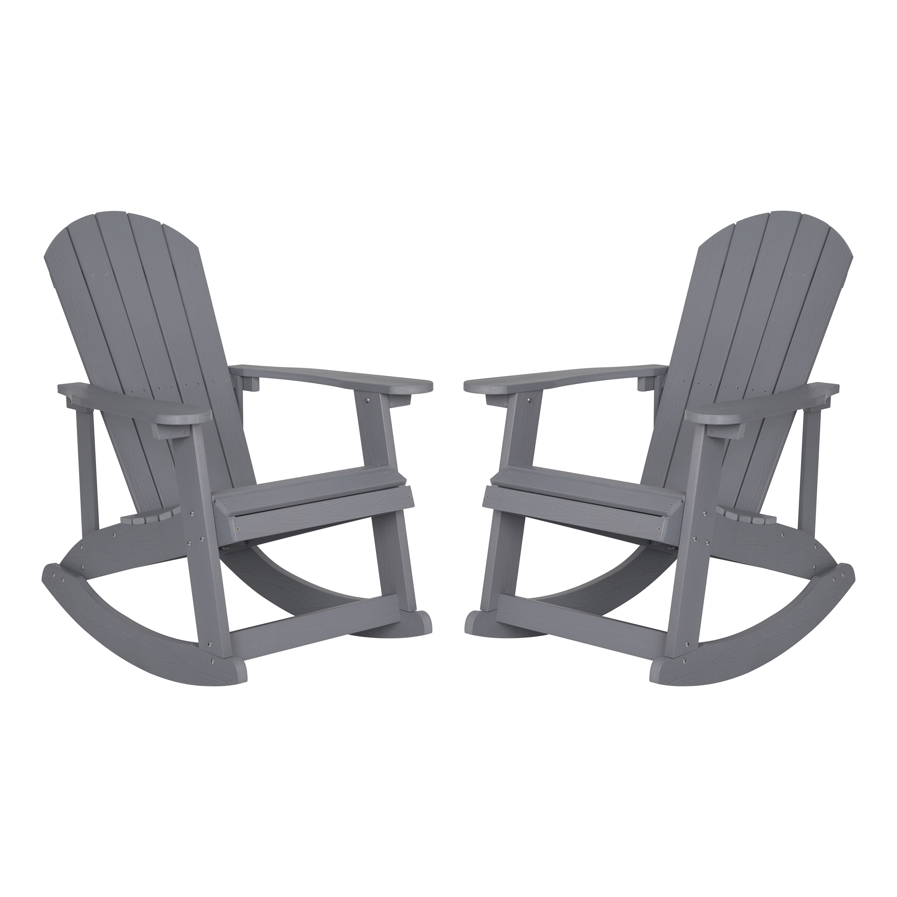 Flash Furniture JJ-C14705-GY-2-GG Gray All-Weather Poly Resin Wood Adirondack Rocking Chair, Set of 2