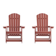 Flash Furniture JJ-C14705-RED-2-GG All Weather Red Poly Resin Wood Adirondack Rocking Chair, Set of 2