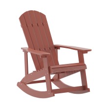 Flash Furniture JJ-C14705-RED-GG All Weather Red Poly Resin Wood Adirondack Rocking Chair