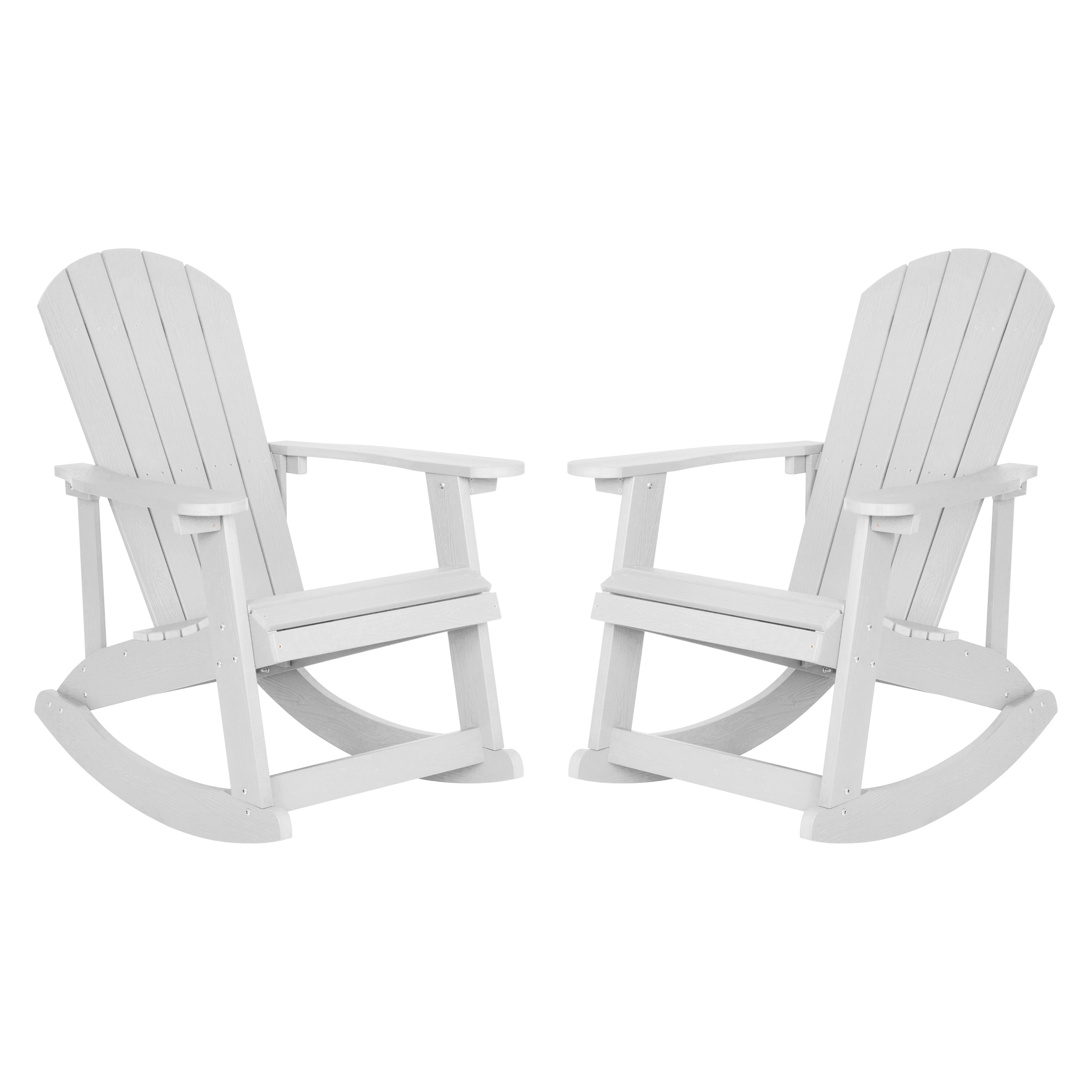 Flash Furniture JJ-C14705-WH-2-GG White All Weather Poly Resin Wood Adirondack Rocking Chair, Set of 2