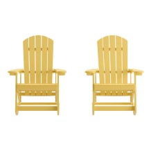 Flash Furniture JJ-C14705-YLW-2-GG Yellow All Weather Poly Resin Wood Adirondack Rocking Chair, Set of 2