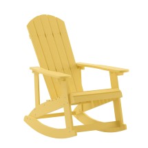 Flash Furniture JJ-C14705-YLW-GG Yellow All Weather Poly Resin Wood Adirondack Rocking Chai