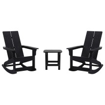 Flash Furniture JJ-C14709-2-T14001-BK-GG Black Modern All-Weather 2-Slat Poly Resin Rocking Adirondack Chair with Side Table, Set of 2