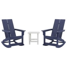 Flash Furniture JJ-C14709-2-T14001-NW-GG Navy Modern All-Weather 2-Slat Poly Resin Rocking Adirondack Chair with Complementary White Side Table, Set of 2
