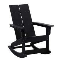 Flash Furniture JJ-C14709-BK-GG Modern Black All-Weather 2-Slat Poly Resin Wood Rocking Adirondack Chair