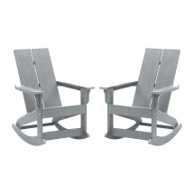 Flash Furniture JJ-C14709-GY-2-GG Modern Gray All-Weather 2-Slat Poly Resin Rocking Adirondack Chair, Set of 2