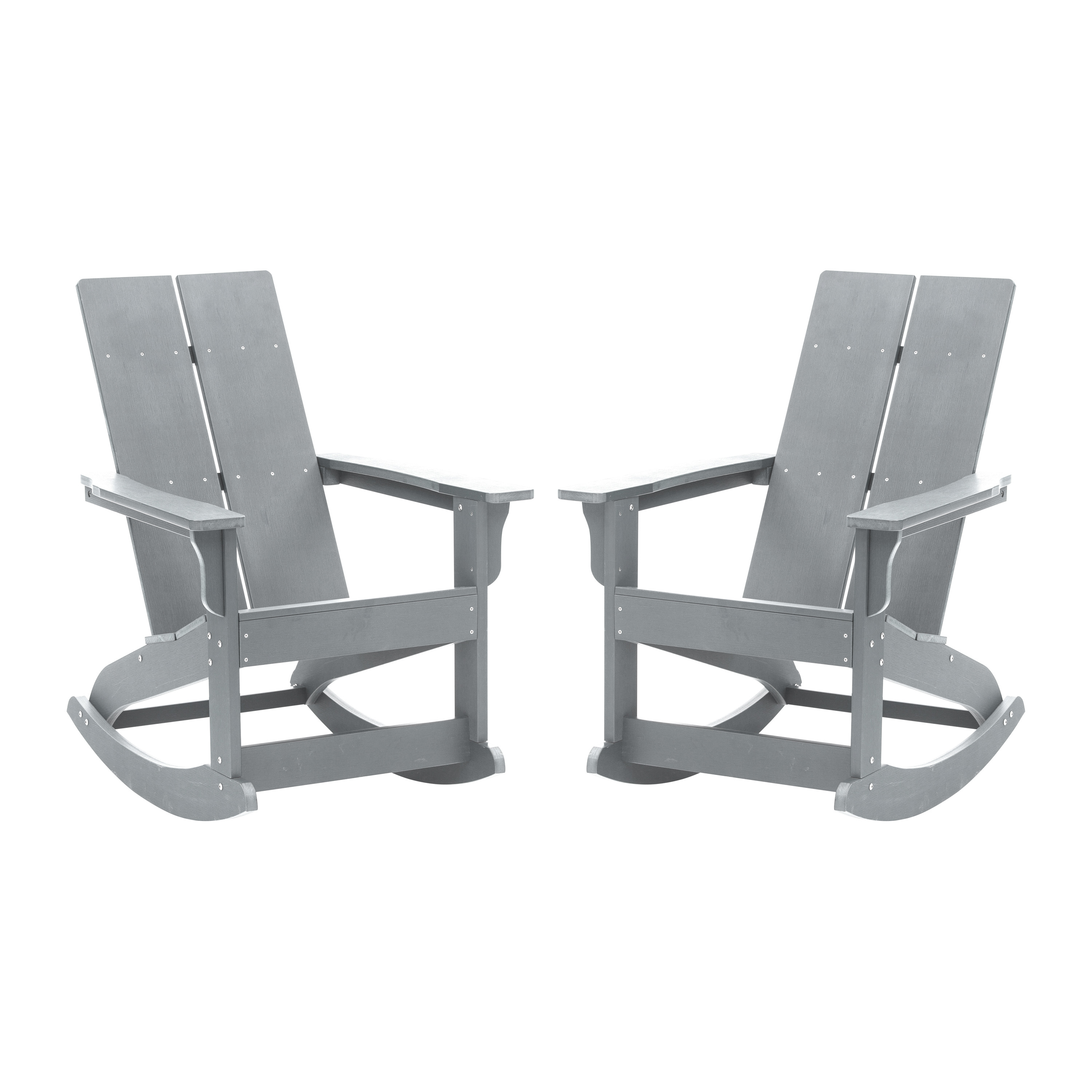 Flash Furniture JJ-C14709-GY-2-GG Modern Gray All-Weather 2-Slat Poly Resin Rocking Adirondack Chair, Set of 2