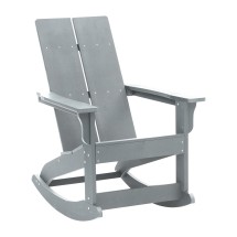 Flash Furniture JJ-C14709-GY-GG Modern Gray All-Weather 2-Slat Poly Resin Wood Rocking Adirondack Chair
