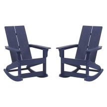 Flash Furniture JJ-C14709-NV-2-GG Modern Navy All-Weather 2-Slat Poly Resin Rocking Adirondack Chair, Set of 2
