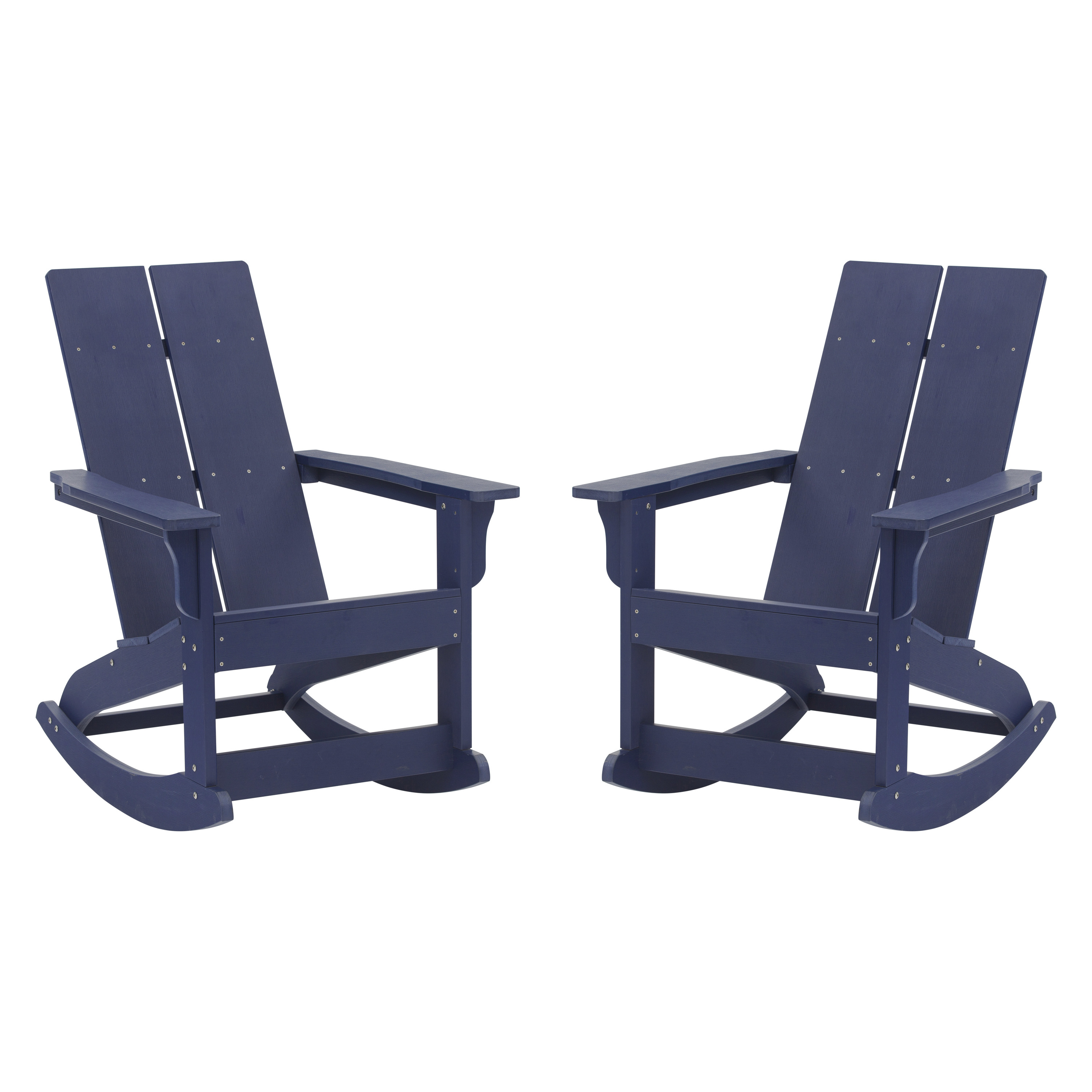 Flash Furniture JJ-C14709-NV-2-GG Modern Navy All-Weather 2-Slat Poly Resin Rocking Adirondack Chair, Set of 2