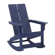 Flash Furniture JJ-C14709-NV-GG Modern Navy All-Weather 2-Slat Poly Resin Wood Rocking Adirondack Chair
