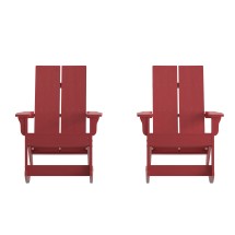 Flash Furniture JJ-C14709-RED-2-GG Red All Weather Dual Slat Back Poly Resin Wood Adirondack Rocking Chair, Set of 2