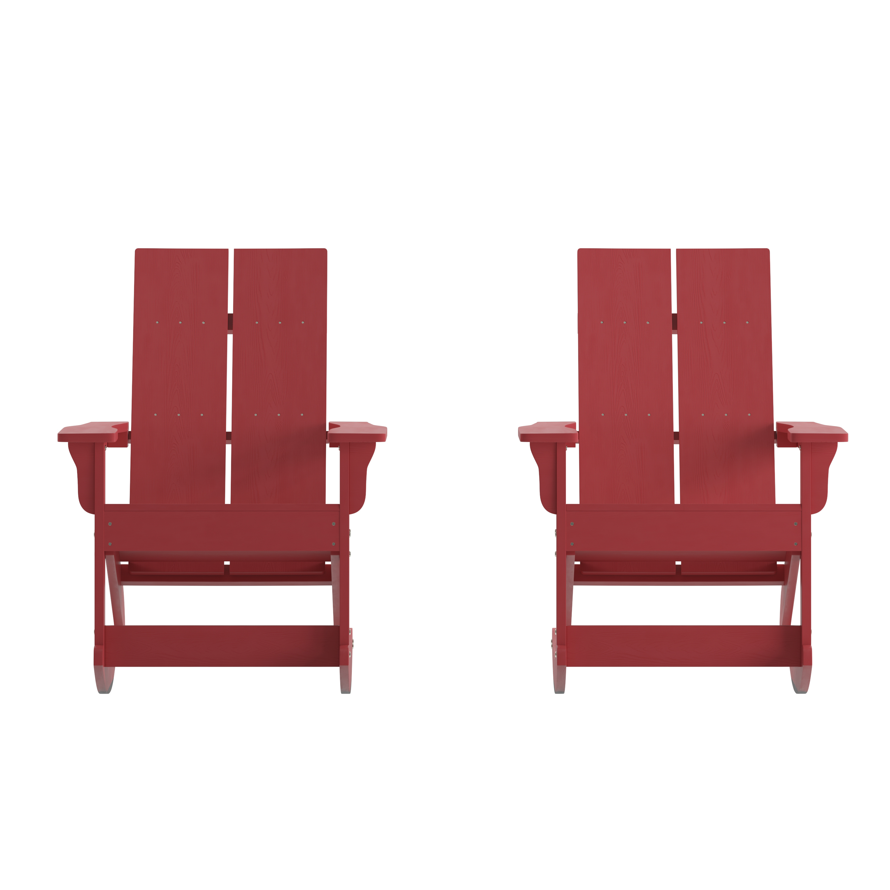 Flash Furniture JJ-C14709-RED-2-GG Red All Weather Dual Slat Back Poly Resin Wood Adirondack Rocking Chair, Set of 2