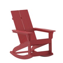Flash Furniture JJ-C14709-RED-GG Red All Weather Dual Slat Back Poly Resin Wood Adirondack Rocking Chair,