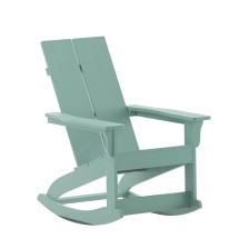 Flash Furniture JJ-C14709-SFM-GG Sea Foam All Weather Dual Slat Back Poly Resin Wood Adirondack Rocking Chair