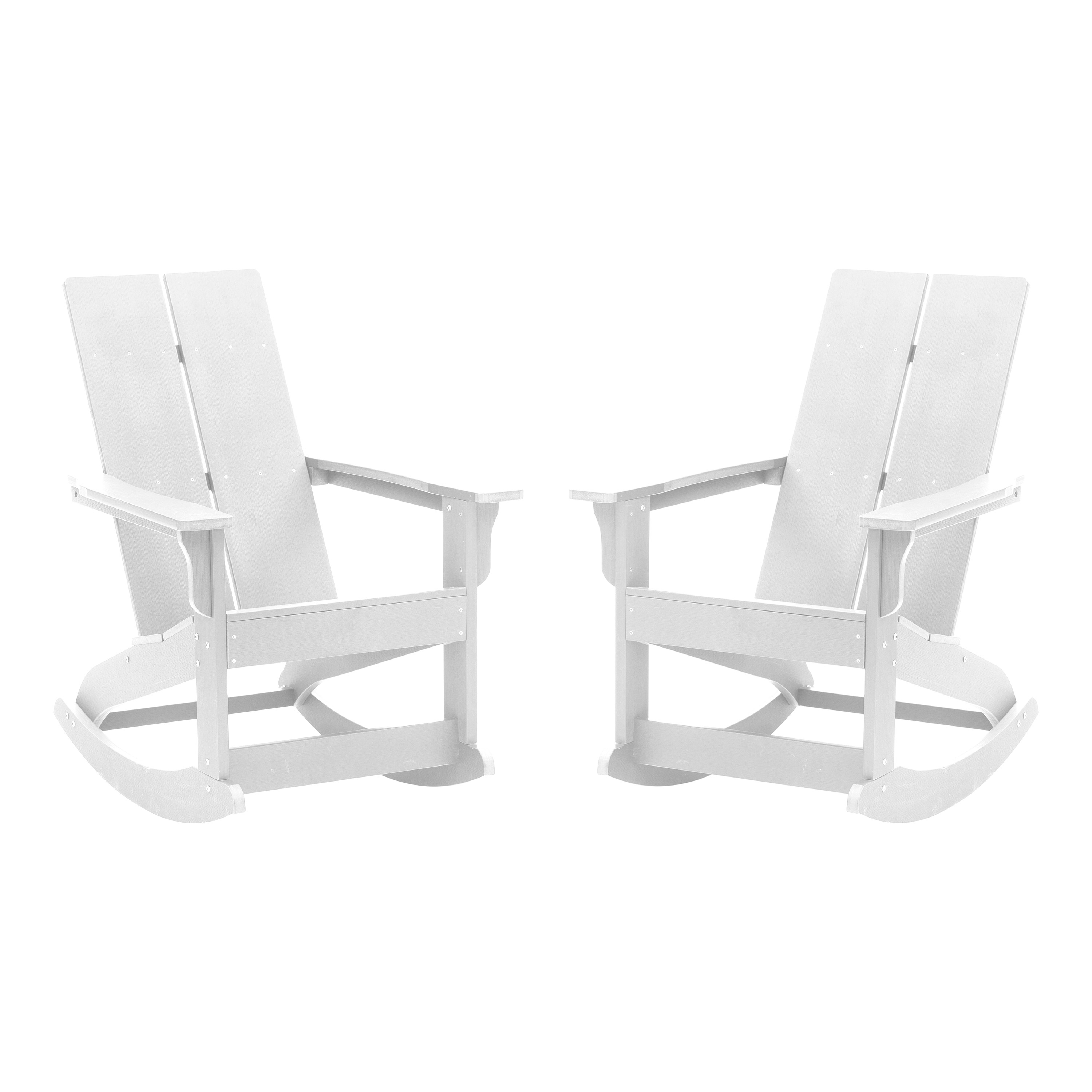 Flash Furniture JJ-C14709-WH-2-GG White All-Weather 2-Slat Poly Resin Rocking Adirondack Chair, Set of2