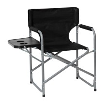 Flash Furniture JJ-CC305-BK-GG Folding Black Director's Camping Chair with Side Table and Cup Holder